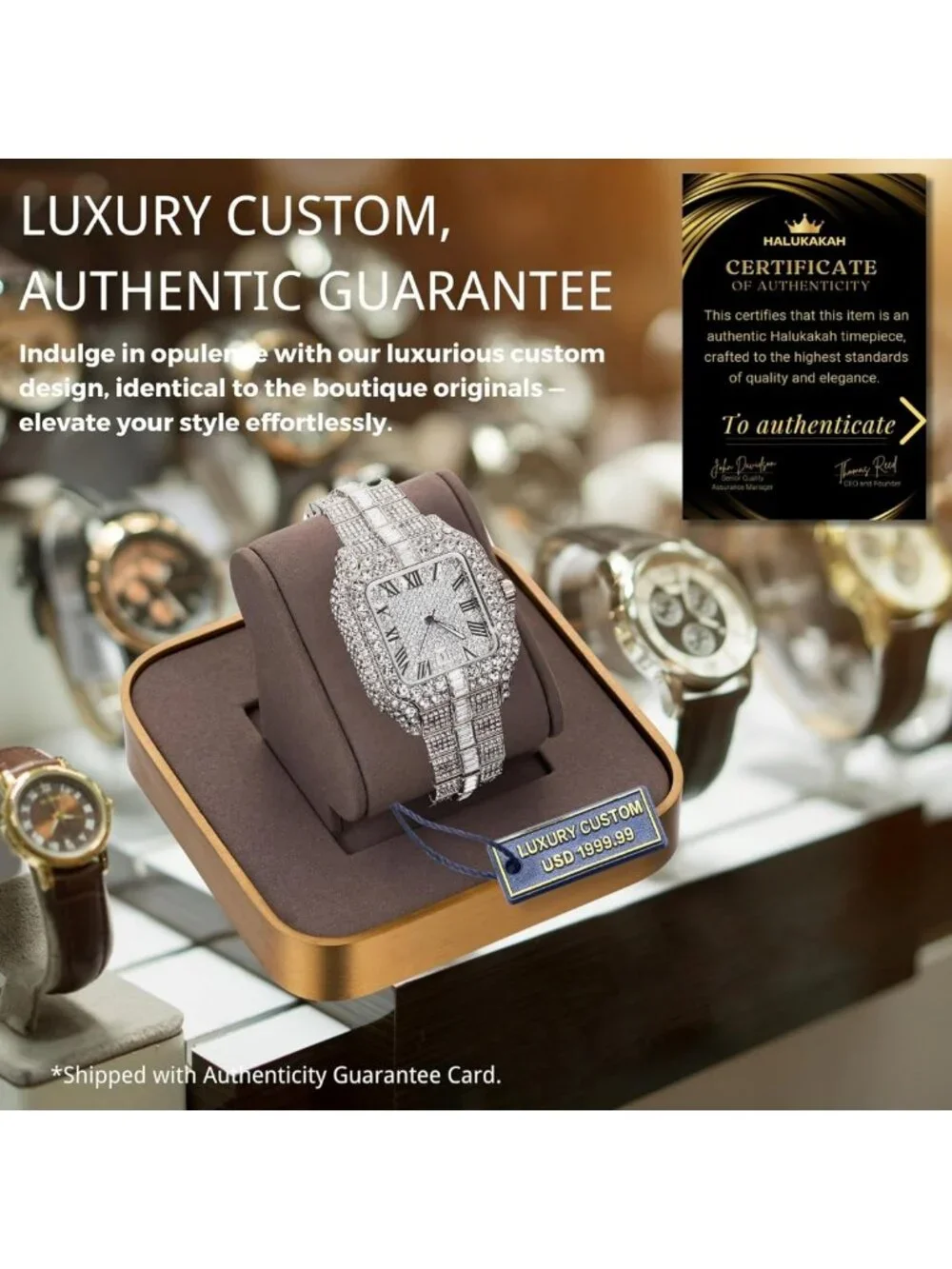 Luxury Men's Moissanite Diamond Watch - Iced Out 18k Gold/Rhodium, 41MM Dial